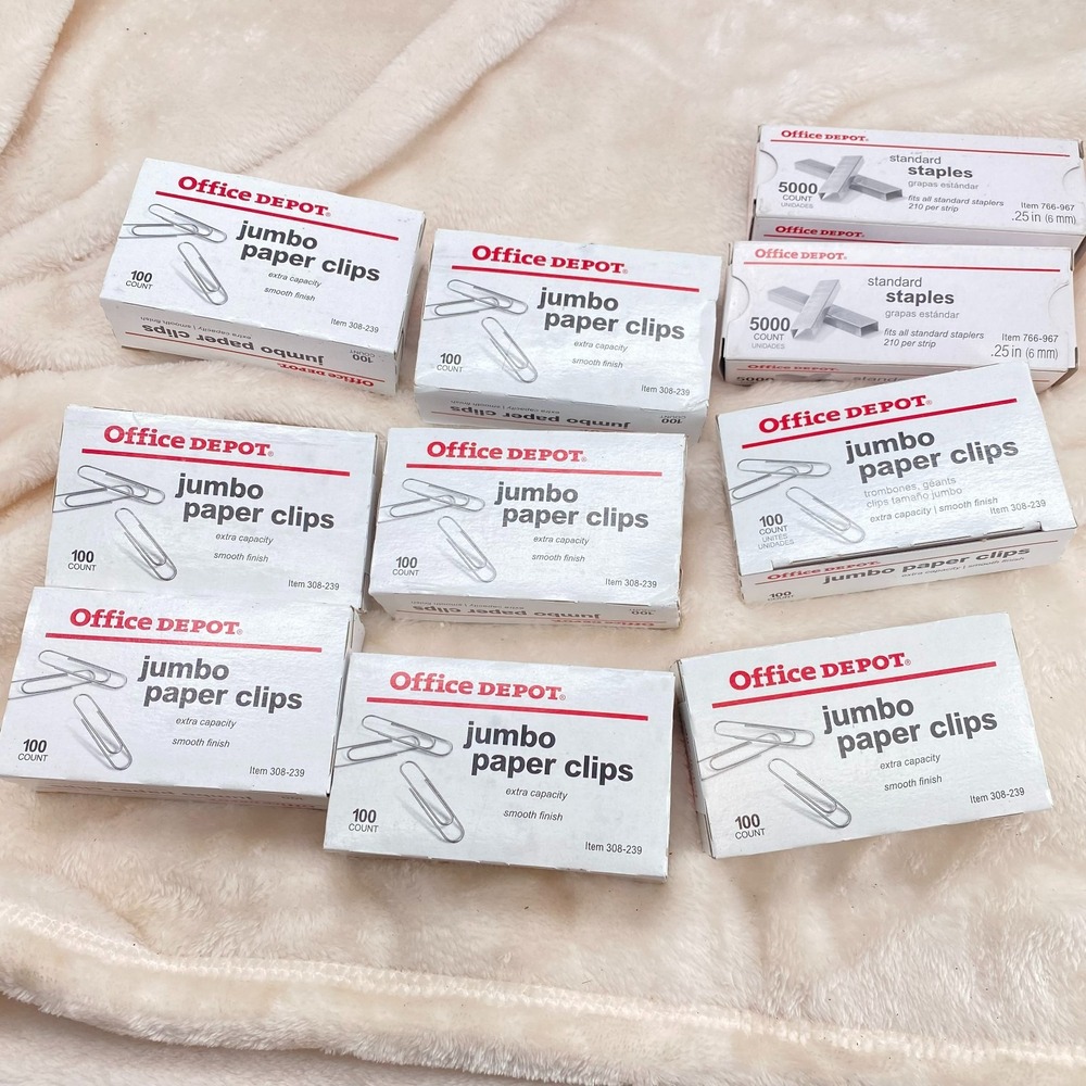 Office Depot Jumbo Paper Clips 100ct 8 Boxes & Standard Staples 5000ct 2 Boxes